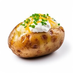 Baked Potato with Sour Cream on plain white background - product photography