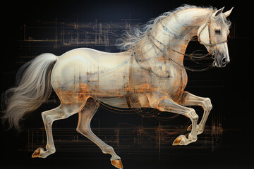 Poster - An image of a horse and rider performing an intricate dressage routine, highlighting the harmony and partnership between the two. Generative AI technology.