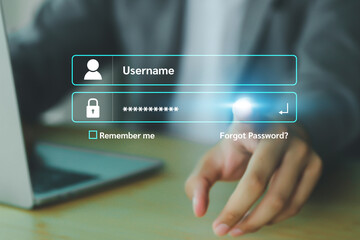 Login username and password from on internet security access or user sign registration menu for social media member verification account or submit register concepts.