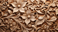 Square Background With Wood Carving Floral Ornament
