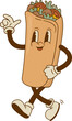 retro cartoon funny doner kebab, pita characters. Vintage taco, burritos, gyros mascot vector illustration. Nostalgia 60, 70s, 80s