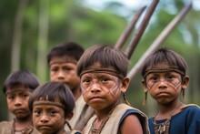 Amazonia Native Tribe Children. Generate Ai