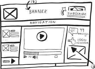 Digital png illustration of sketch of website interface on transparent background