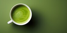 AI Generated. AI Generative. Asian Japanese Traditional Hot Matcha Cup Of Green Latte Top View. Mock Up Background On Table. Graphic Art