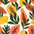 Hand drawn Papaya minimal abstract organic shapes pattern. Collage contemporary print.
