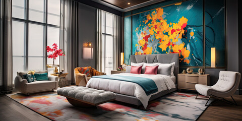 colorful modern bedroom with a floral design