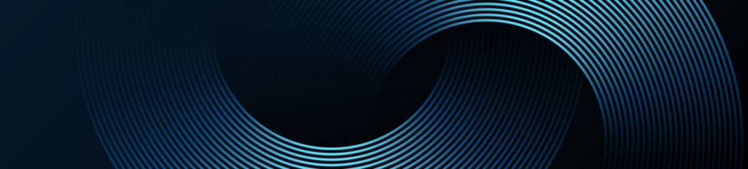 Wall Mural - Abstract blue glowing circle lines on dark blue background. Modern shiny blue geometric lines pattern. Futuristic technology concept. Suit for cover, poster, banner, presentation, header, website
