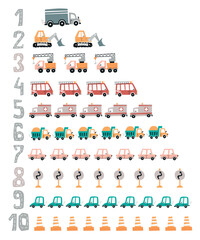 Canvas Print - Set of posters with cute cars, numbers and alphabet.