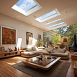lounge room with four skylights