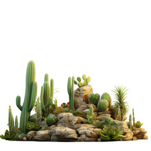 Isolate Cactus Plant Row On Rocks Isolate Png.