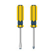 Slotted screwdriver, phillips screwdriver. Yellow professional tool isolated on white background. Home craftsman's tool. Vector illustration flat design.