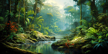 Rainforest, Tropical River Landscape