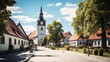 St. Jakob Parish Church and Bavarian Architecture - City View of Dachau, Germany in Daylight. Generative AI