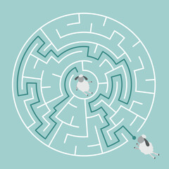 Wall Mural - Vector circle maze isolated on green background. Education logic game labyrinth for kids. With the solution.