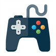 Icon illustration of a retro game controller with colored buttons for a game console on the background.Joystick vector flat icon. Isolated video game controller, joystick emoji illustration