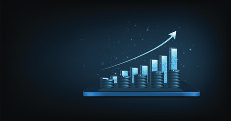 Aufkleber - Business chart an uptrend graph on a mobile phone. concept of income and return on investment. trading stock market design.