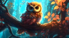 3D Illustration Of An Owl Sitting On A Branch Generative AI, AI Generated