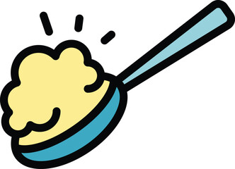 Sticker - Spoon cereal icon outline vector. Milk breakfast. Muesli oat color flat