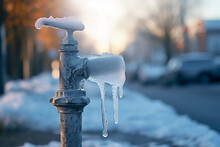 Frozen Faucet - Close-up Of Icicle-covered Water Pipe
