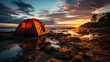 Sonnenuntergangszauber: Zelt am ruhigen Meeresufer