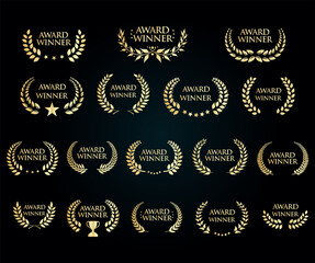 Wall Mural - award winner emblem collection of gold laurel wreath black text
