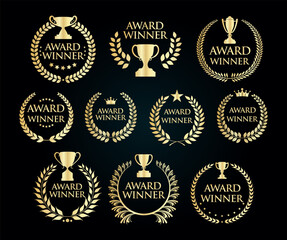 Wall Mural - award winner emblem collection of gold laurel wreath black text