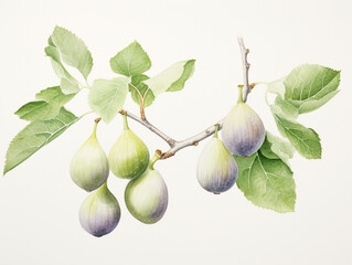 A Minimal Watercolor Painting of Figs Growing on a Farm