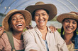 © Davids C/peopleimages.com - Greenhouse, group and happy selfie of women in farming, sustainable small business and agriculture. Portrait of female friends at vegetable farm, diversity and growth in summer with agro workers.