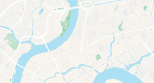 Abstract Background With Lines. Map In Retro Style. Outline Map. Urban Map In Saigon, Vietnam. Vintage Color For Illustration Map. Central District 1 Of Saigon Or Ho Chi Minh City Map, Thu Thiem