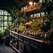 © Margo_Alexa - Rustic style room with lots of glass bottles and herbs. Herbal apothecary aesthetic. home of a healer or medicine man.