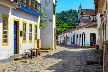 Poster - Street of historical center in Paraty, Rio de Janeiro, Brazil. Paraty is a preserved Portuguese colonial and Brazilian Imperial municipality