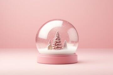 Minimal christmac snow globe on pink background