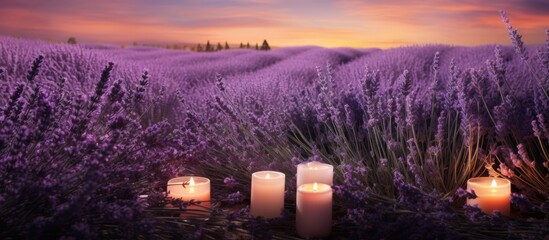 Fragrance decoration made of lavender herbs flowers and candle time for me