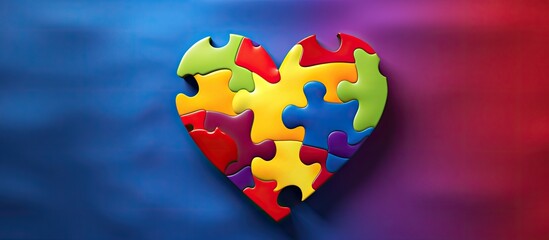 Autism depicted through heart shaped puzzle pieces on vibrant background