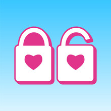 Lock Sign With Heart Shape. Cerise Pink With White Icon At Picton Blue Background. Illustration.