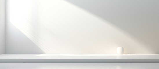 Poster - Plain white studio background for showcasing products Vacant space with window shadows Present items against blurred backdrop Gentle focus