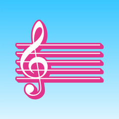 Wall Mural - Music violin clef sign. G-clef. Cerise pink with white Icon at picton blue background. Illustration.