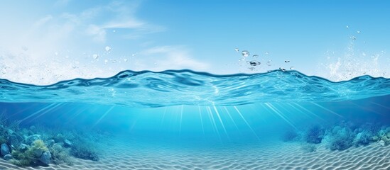 Poster - Underwater blue ocean waves in a wide sandy pool
