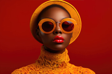 Wall Mural - Vibrant African Inspired Portrait: Yellow Sweater and Red Sunglasses