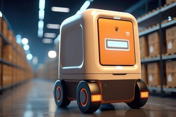 Aufkleber - Automated robot delivers an order box in smart automated warehouse, Concept smart warehouse technology.