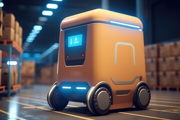 Leinwandbilder - Automated robot delivers an order box in smart automated warehouse, Concept smart warehouse technology.