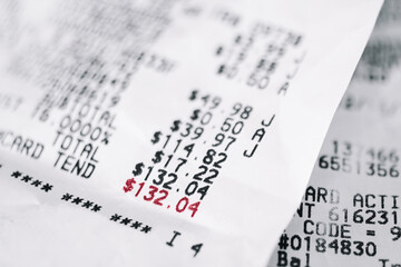 Closeup view of a retail paper receipt