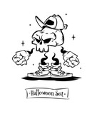 Fototapeta Londyn - Set of tattoo vector characters for halloween. A cute skull in sneakers and gloves. Beautiful illustrations with characters for t-shirts.