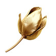 Golden metallic 3d flower bud isolated on white. Single luxury gold floral element. Generative AI.
