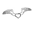 Heart with wings, cute symbol of love, friendship, location, drawing, illustration