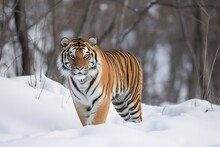 Siberian Tiger (Panthera Tigris Altaica), Captive, Running In The Snow, Jumping, Moravia, Czech Republic, Europe