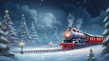 Polar Express Rides Through Night Winter Landscape In Sky Northern Lights Made With Generative AI