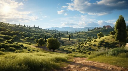 Wall Mural - beautiful tuscan landscape in Italy on a sunny day at summer