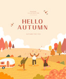 Fototapeta Fototapety na ścianę do pokoju dziecięcego - autumn sentimental frame illustration. Web-Banner
