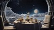 canvas print picture - breakfast in a luxury hotel on the moon europa